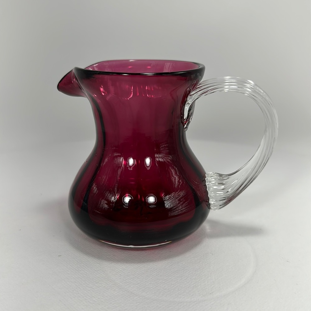 Vintage Pilgrim Cranberry Glass Ribbed Creamer